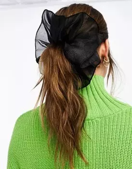Черная объемная резинка для волос с рюшами из органзы ASOS