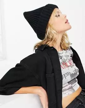 Черная объемная шапка-бини в рубчик Topshop