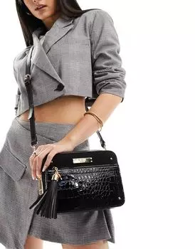 Черная объемная сумка через плечо River Island с тиснением под кожу крокодила