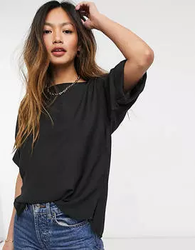 Черная объемная тканая футболка с закатанными рукавами ASOS DESIGN