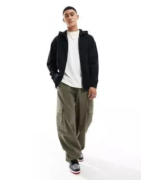 Черная объемная толстовка на молнии с ребристой деталью ASOS DESIGN