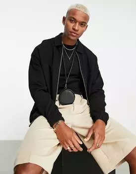 Черная объемная трикотажная куртка в рубчик ASOS DESIGN
