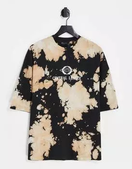 Черная обесцвеченная футболка тай-дай с принтом на груди ASOS DESIGN