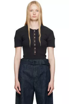 Черная облегающая футболка Henley LEMAIRE