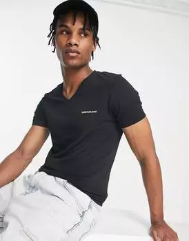 Черная облегающая футболка с логотипом Calvin Klein Jeans