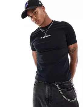 Черная облегающая футболка с надписью ASOS DESIGN