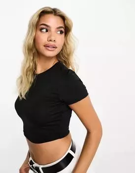 Черная облегающая футболка Stradivarius, однотонная