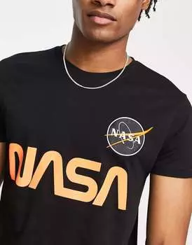 Черная оранжевая футболка со светоотражающим принтом NASA Alpha Industries