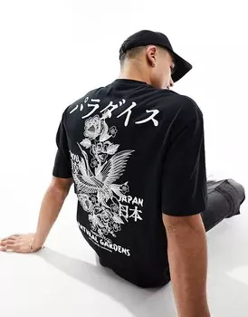 Черная оверсайз-футболка ASOS DESIGN с сувенирным цветочным принтом на груди и спине