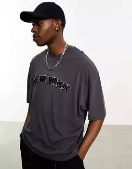 Черная оверсайз-футболка ASOS со значком New York из букле