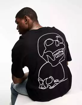 Черная оверсайз-футболка Jack & Jones Originals с принтом черепов на спине