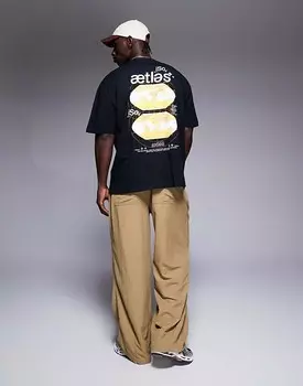 Черная оверсайз-футболка с атласным принтом на спине ASOS DESIGN