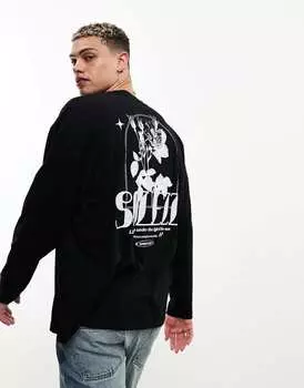 Черная оверсайз-футболка с длинными рукавами и уличным принтом ASOS DESIGN