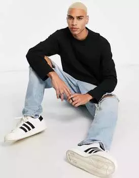 Черная оверсайз-футболка с длинными рукавами Topman