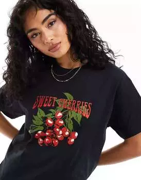 Черная оверсайз-футболка с изображением вишни ASOS