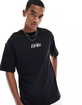 Черная оверсайз-футболка с лунным принтом на спине Selected Homme