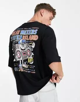 Черная оверсайз-футболка с мультяшным принтом на спине и груди ASOS DESIGN
