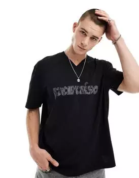 Черная оверсайз-футболка с потертым текстовым принтом ASOS