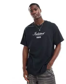 Черная оверсайз-футболка с принтом на груди ASOS