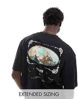 Черная оверсайз-футболка с ренессансным принтом на спине ASOS DESIGN
