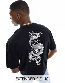 Черная оверсайз-футболка с сувенирным принтом дракона на спине ASOS DESIGN