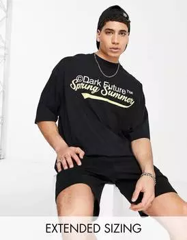 Черная оверсайз-футболка с университетским графическим принтом спереди ASOS Dark Future
