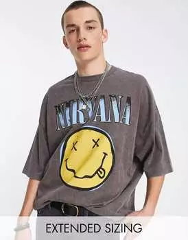 Черная оверсайз-футболка со смайликом Nirvana ASOS DESIGN