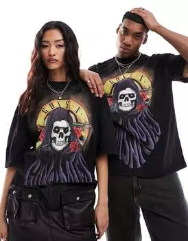 Черная оверсайз-футболка унисекс ASOS с лицензионным принтом «Мрачный жнец» из коллекции Guns N' Roses