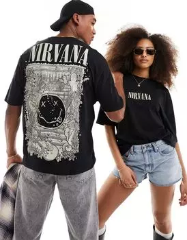 Черная оверсайз-футболка унисекс с капюшоном и принтом «Нирвана» ASOS DESIGN