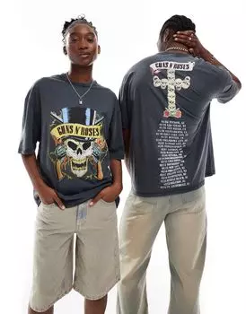 Черная оверсайз-футболка унисекс с полосками ASOS DESIGN и графикой Guns N Roses Tour