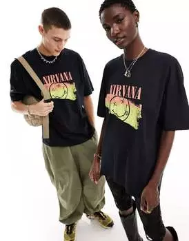 Черная оверсайз-футболка унисекс с принтом Nirvana ASOS