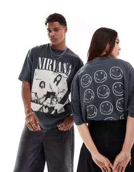 Черная оверсайз-футболка унисекс с принтом Nirvana и вышивкой ASOS DESIGN