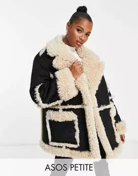 Черная оверсайз-куртка-авиатор на шнуровке ASOS DESIGN Petite