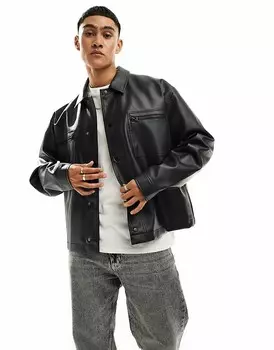 Черная оверсайз-куртка Харрингтон из искусственной кожи с молнией ASOS DESIGN