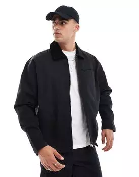 Черная оверсайз-куртка Харрингтон с вельветовым воротником ASOS DESIGN