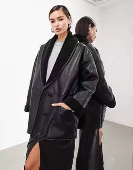 Черная оверсайз-куртка на подкладке из натуральной кожи ASOS