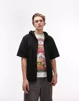 Черная оверсайз-рубашка с короткими рукавами и капюшоном Topman