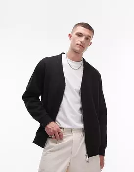 Черная оверсайз-толстовка на молнии с V-образным вырезом Topman