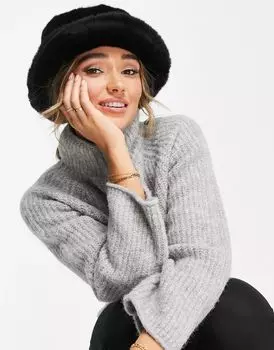 Черная панама из искусственного меха ASOS