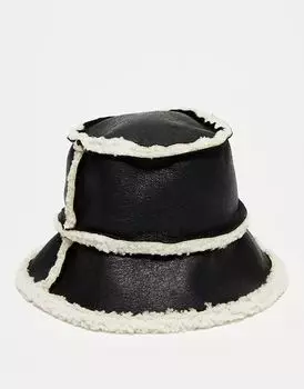 Черная панама унисекс COLLUSION с подкладкой из плюшевого меха и бежево-бежевой отделкой