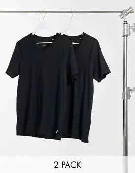 Черная пара облегающих футболок с v-образным вырезом Jack & Jones Essentials (2 шт.)