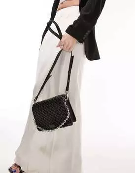 Черная плетеная сумка через плечо Topshop