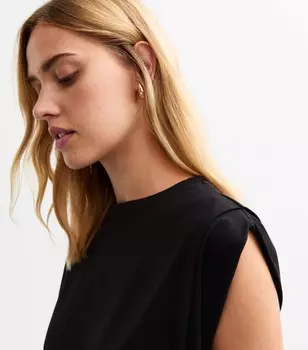 Черная плиссированная майка свободного кроя New Look, черный