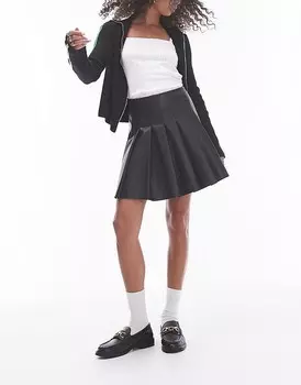 Черная плиссированная мини-юбка из искусственной кожи Topshop