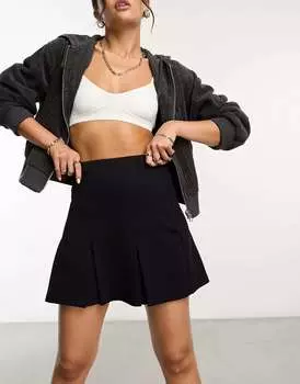 Черная плиссированная мини-юбка из твила ASOS
