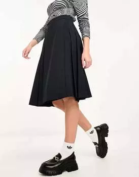 Черная плиссированная юбка миди длиной до колена ASOS