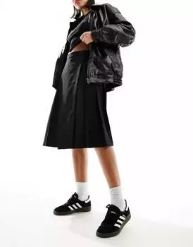 Черная плиссированная юбка миди длиной до колена ASOS