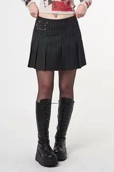 Черная полосатая короткая женская юбка со складками MG1451 MADMEXT