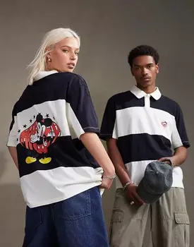 Черная полосатая рубашка-поло унисекс ASOS DESIGN Disney с изображением Микки Мауса