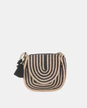 Черная полосатая сумка на плечо из джута и хлопка Kbas, чёрный